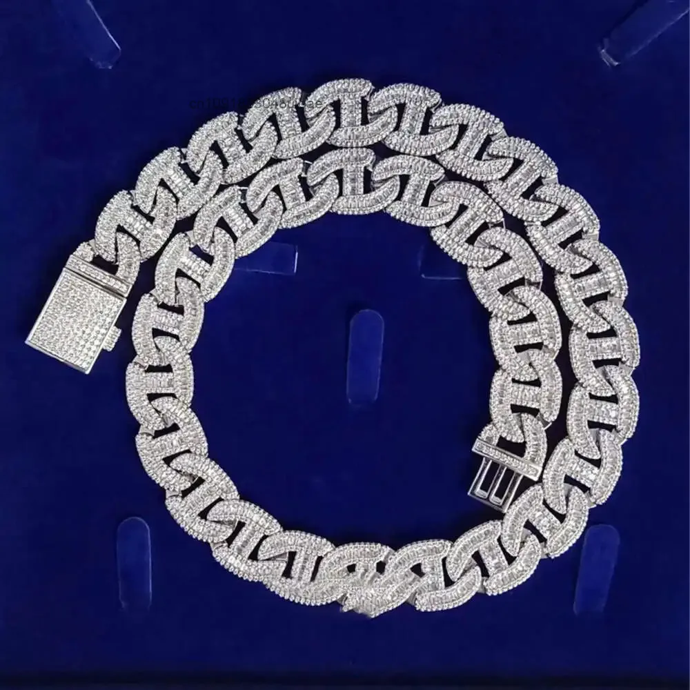 

Customized Luxury Iced Out Man Jewelry 18mm g Shape Baguette Diamond Miami Cuban Link Chain Mariner Chain