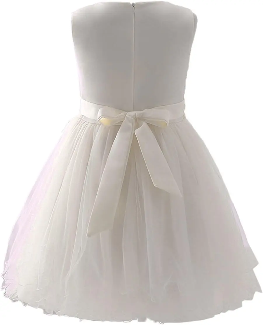 Vestido de menina de flor com renda chiffon, vestido de formatura de dança de aniversário de princesa, vestido fofo de comunhão sem mangas com laço para idades de 2 a 13 anos