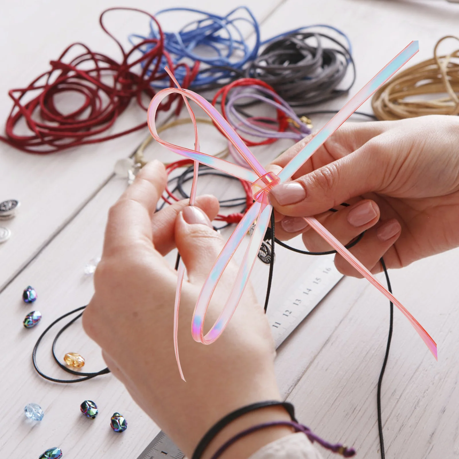 مجموعة واحدة من خيوط الحبال الملونة للحرف اليدوية، خيوط بلاستيكية ملونة لصنع الأساور، حبل يدوي الصنع، مجموعة مواد للحرف اليدوية