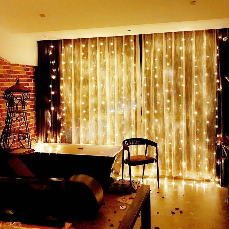 

USB Curtain String Lights 8 Modes Fairy Light Christmas Tree Garland Lights Holiday Home Bedroom Wedding Christmas Decor