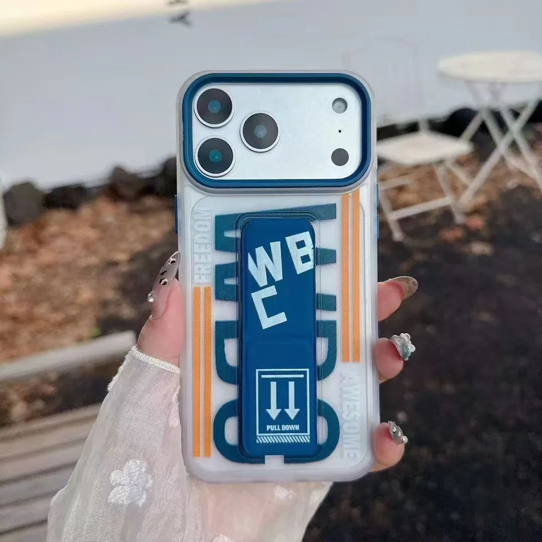 Luxo novo "marca na moda" estilo wbc puxar cinta suporte caso para iphone 17 16 15 14 13 pro max 17air à prova de choque fosco capa dura