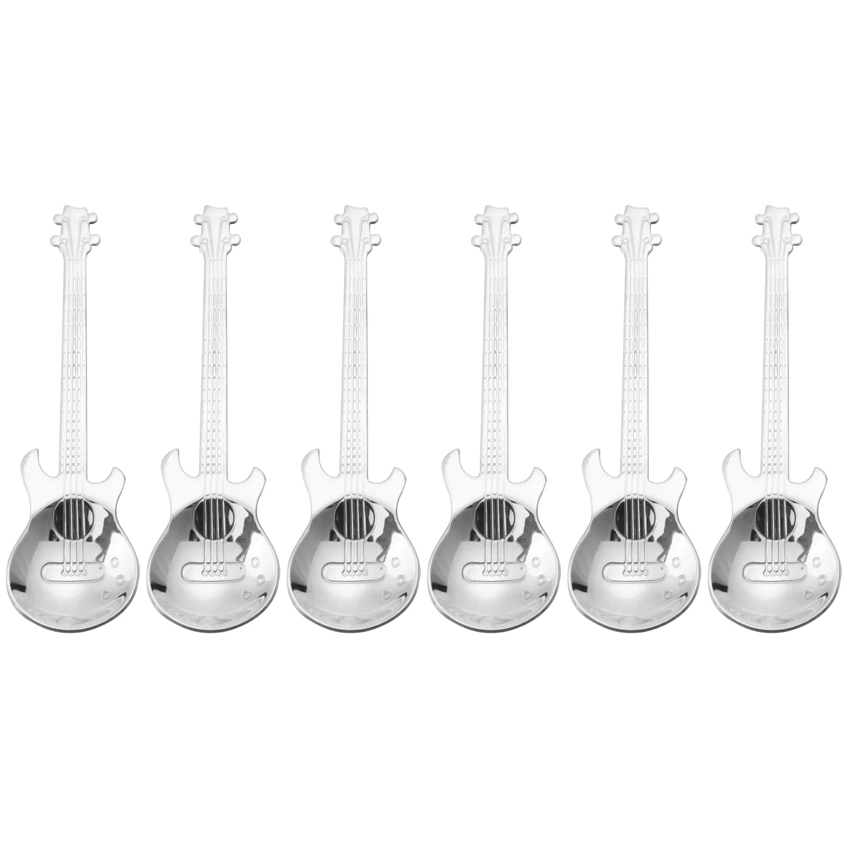 

A74U Guitar Coffee Spoons 6-Pack Creative Cute Spoons Stainless Steel Teaspoons Stirring Spoon Guitar Shaped(Silver)