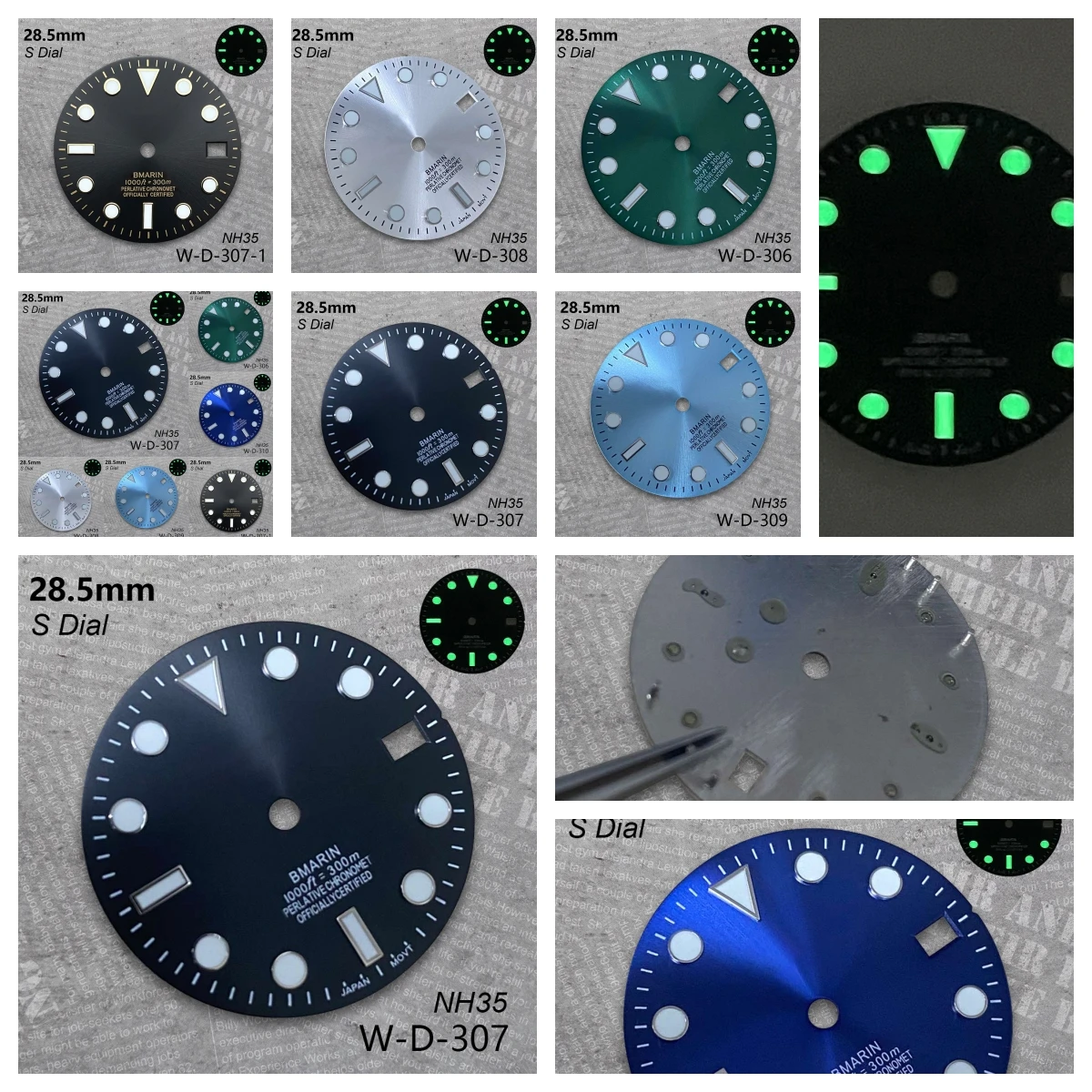 

28.5 mm S Logo SUB Dial Suitable For NH35/NH36 Japan Movement Green Luminous Sunburst Quality Watch Modification Accessories