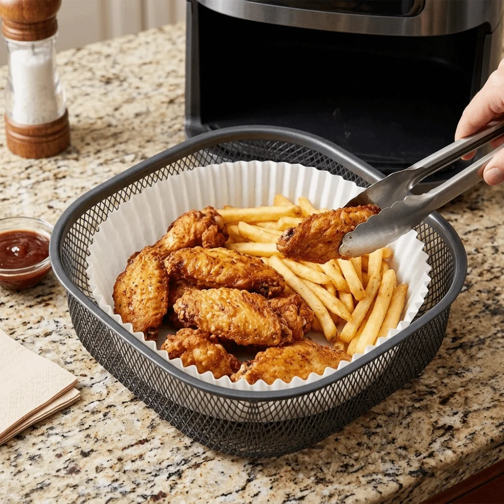 100Pcs Silicone Oil Paper Fryer Liners Oil Absorbing High Temperature Tolerant Baking Paper Liners Food Contact Grade Round