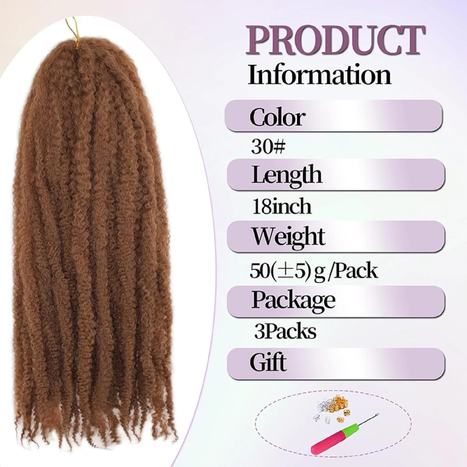 ZINAN Store Marley Afro Twist Braiding ผม 18 นิ้ว Kinky Curly Cuban Senegalese โครเชต์ขนสังเคราะห์ Braids Extensions (50g)