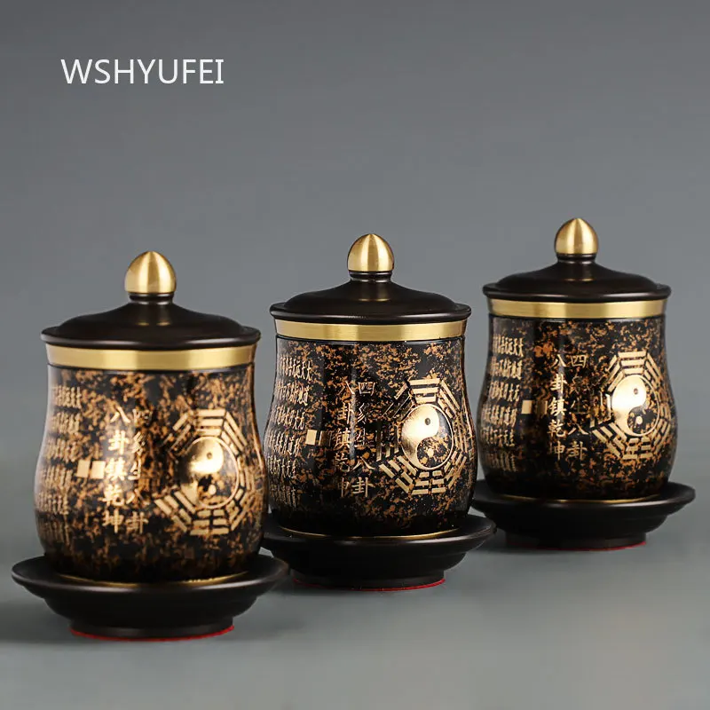 Buddhist Altar Offering Set Black Gold Incense Burner Vase Lamp Cup Ornaments Worship Supplies for Buddha Hall Home Shrine