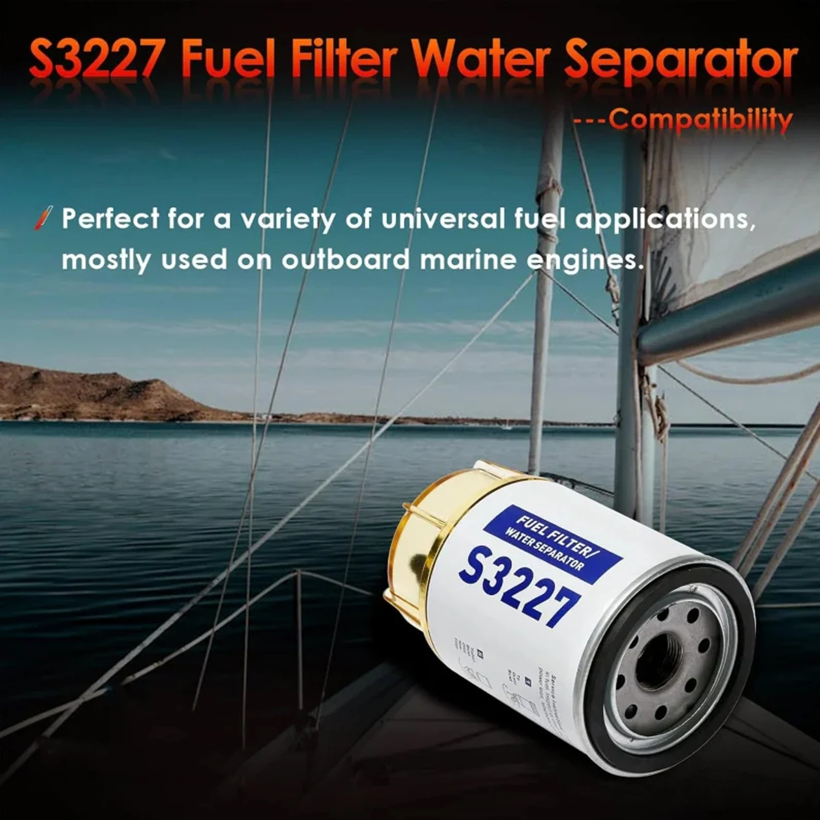 S3227 Fuel Filter Water Separator with Clear Bowl Assembly Replacement For Marine Outboard Motor Replaces# 9-37882, 18-7922
