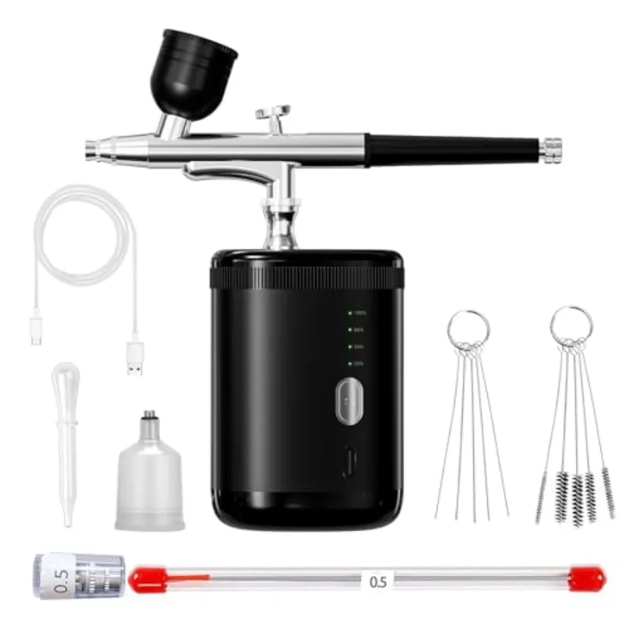 Handheld Rechargeable Cordless Airbrush Kit with 0.3mm and 0.5mm Nozzles for Nails Art Model Painting Creative Color Spraying F