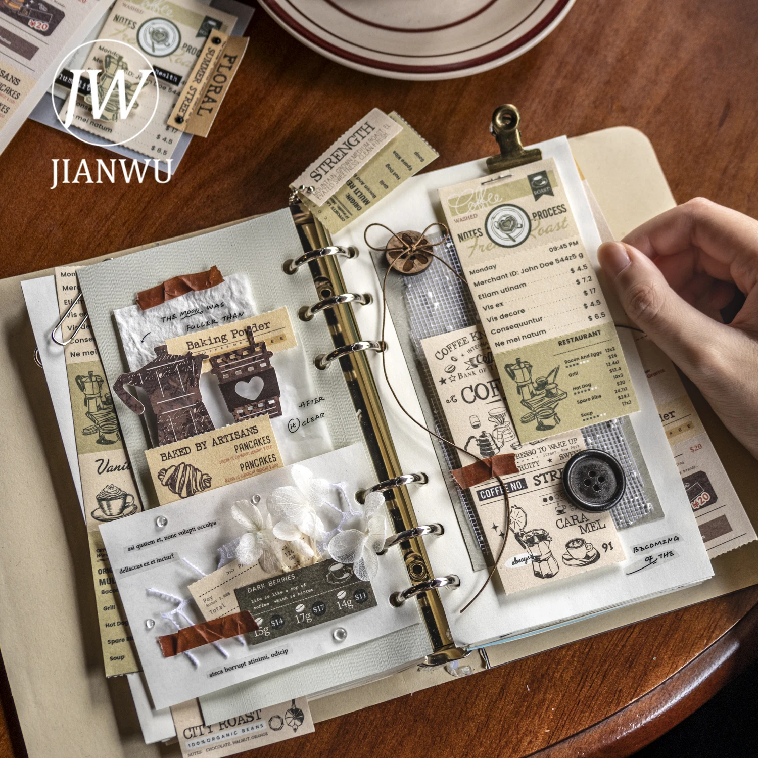 JIANWU 컵 오브 커피 이즈 무드 시리즈 빈티지 영어 라벨 풍경 소재 콜라주 메모 패드 창의적인 정크 저널 문구류