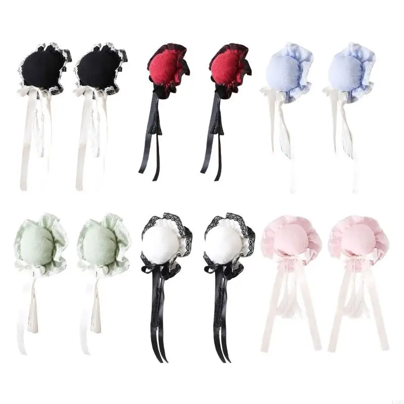 

K1ME 2PCS Creative Hair Bun Hairpin for Girl Chinese Photography Use Hair Barrettes with Pleated/ Bowknot Decals