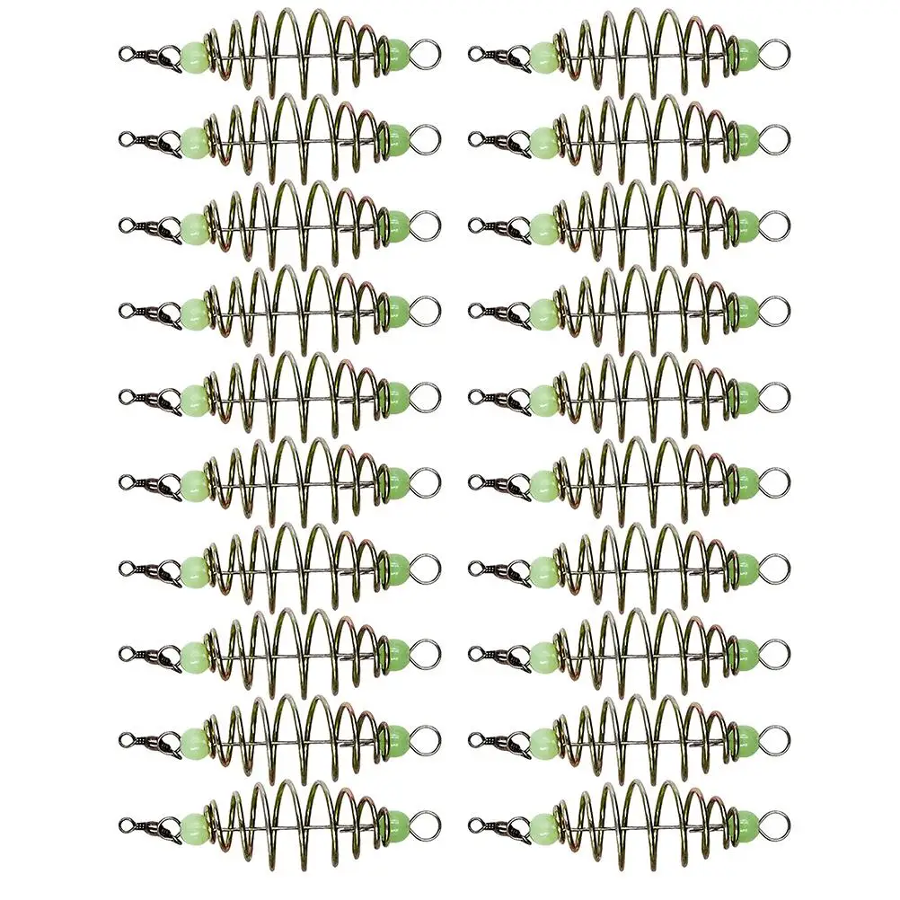 20 Pcs Luminous Bead Spring Cage Fishing Tool Carp Steel Feeder Holder Bait Trap Accessories Durable Professional