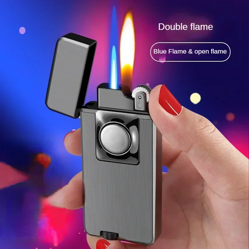 Double Flame Lighter Windproof Metal Cigarette Lighter Torch Butane Gas Lighters Smoking Accessories Grind Wheel Fire Men’s Gift