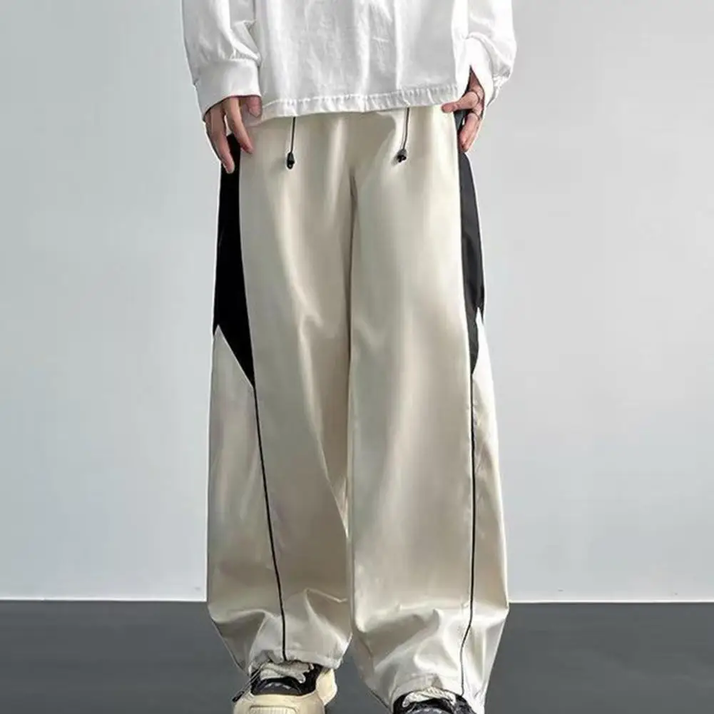 Men's Sports Pants Wide Leg Loose Drawstring Elastic Waist Straight Contrast Color Sports Jogging Casual Men's Trousers