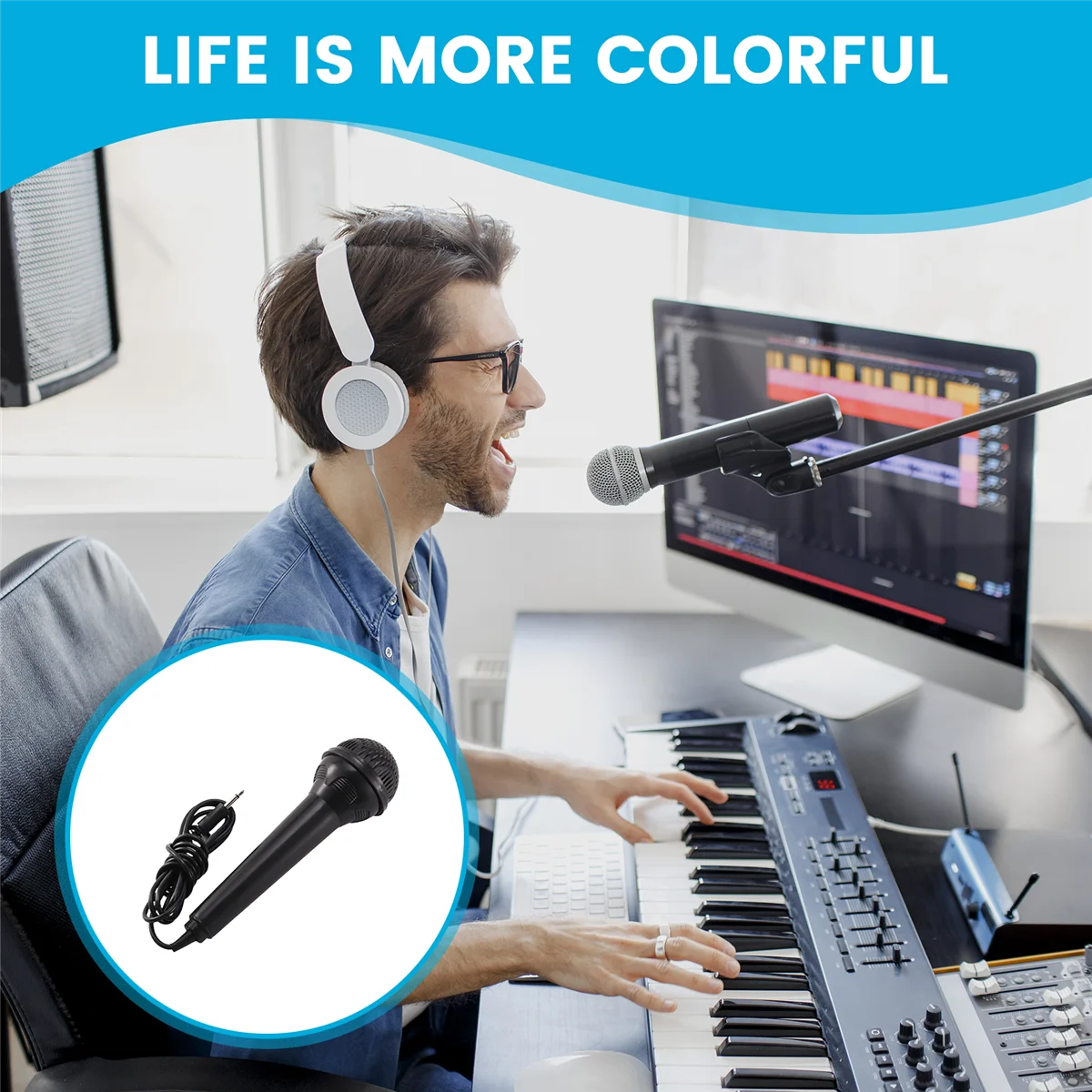 Microfone de teclado aa84, 3.5mm, porta pequena, microfone portátil para crianças iniciantes, piano eletrônico, teclado de música