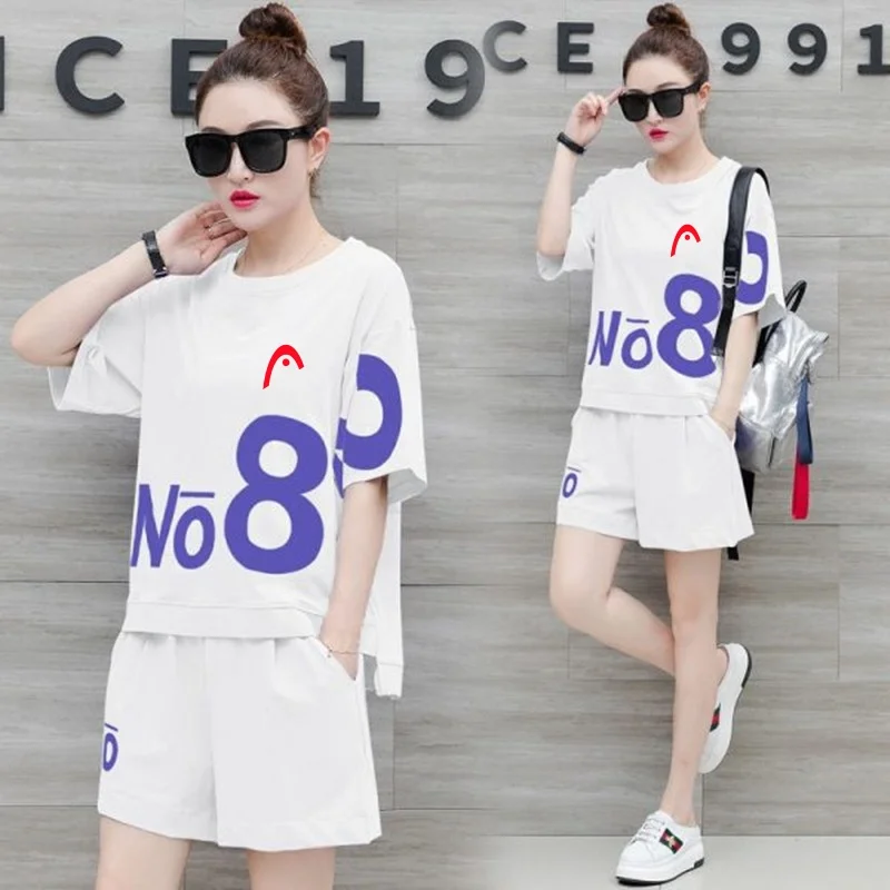 Casual suit women\'s shorts sportswear summer new 2024 fashion fat MM large size short-sleeved T-shirt two-piece set trendy