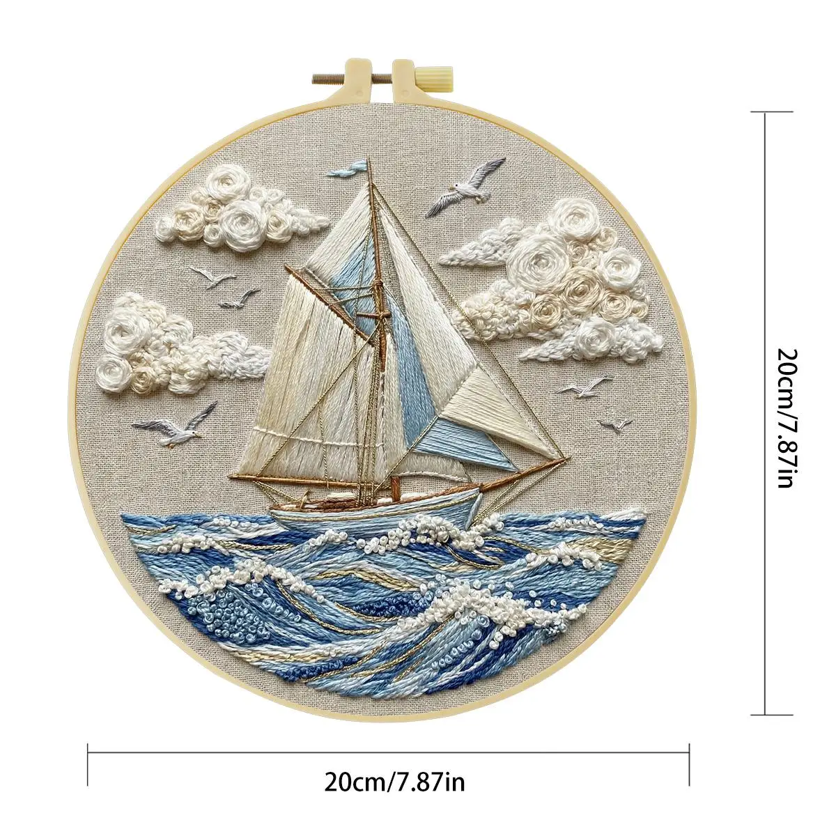 1 Stück 20X20CM/15X15CM 7,87/6,3 Zoll Wellen und Segelboote Stickerei-Starter-Kit DIY-Kit DIY-Stickerei-Set Handarbeiten Nadelkunst – Detail 3