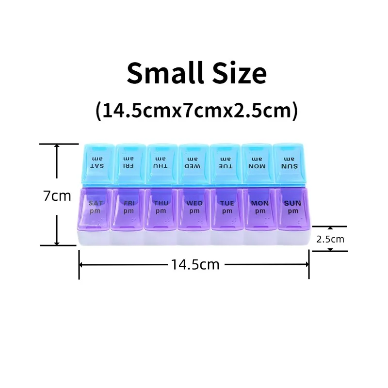 Weekly Portable Travel Pill Box Cases 7 Days Organizer 14 Grids Pills Container Storage Tablets Vitamins Medicine Fish Oils