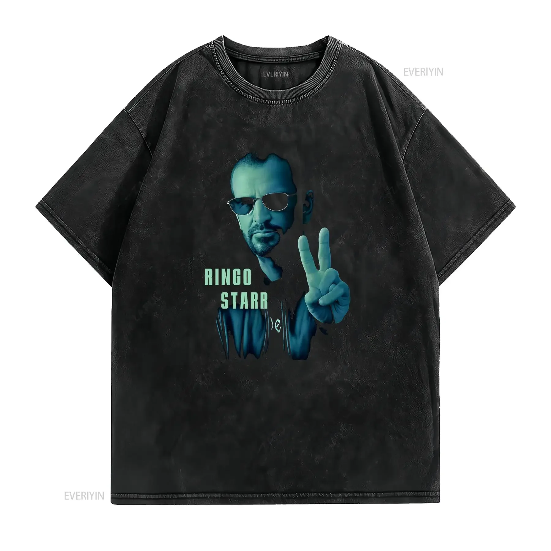 Vintage Ringo Starr Rock Music Peace Sign Print Casual Streetwear T Shirt vintage Washed Comfortable Versatile Stretched