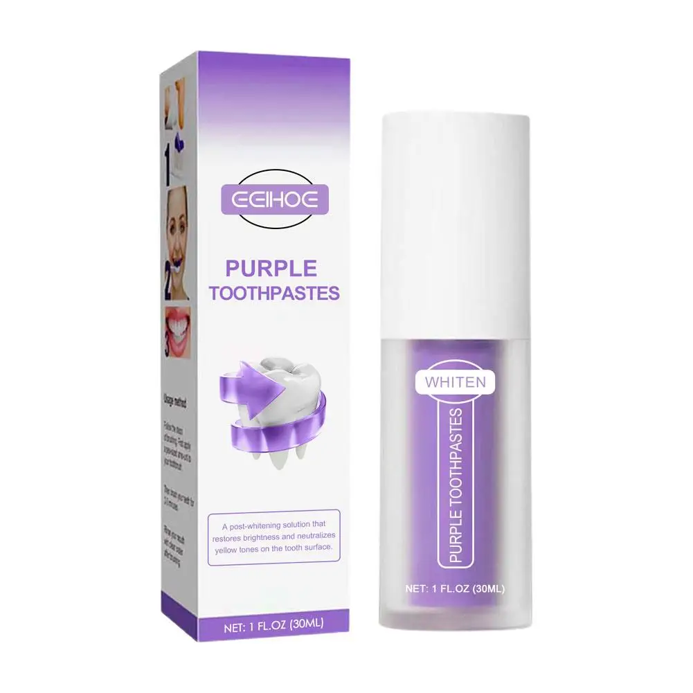 Dentes Professional Whitening Creme dental, Mousse Roxo Dental Branqueamento, remover manchas amarelas, respiração dental, 30ml, M7y4