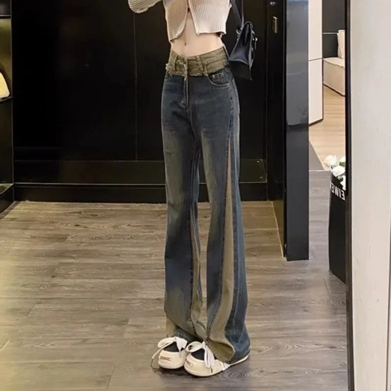 South Korea Denim Pants for Women Solid Color Womens Jeans New In Trousers Chic and Elegant Clothes Luxury Designer A Hippie Z R