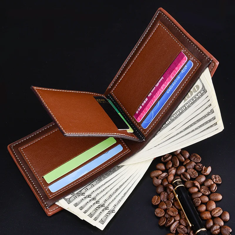 Men\'s Wallet Student Multi Function ID Credit Card Holder Two -fold Money Clip High Quality Leather Coin Purse