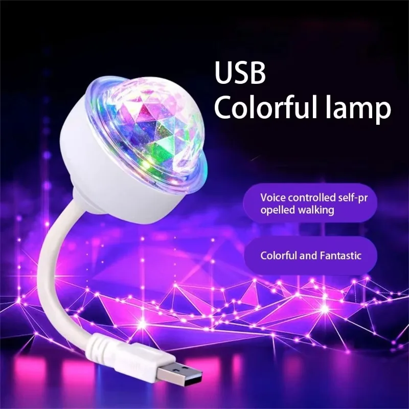 USB Rainbow Light, Multi-Directional Mini DJ Crystal Magic Ball Light, Car Decor, 360° Voice-Activated Ambient Light for Cars