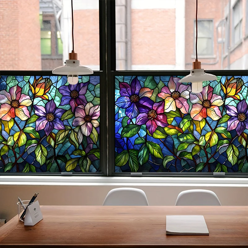 45x100cm Flower Pattern Static Cling Decorative Sticker Electrostatic Glass Patch,traditional Mosaic Pvc Window Film