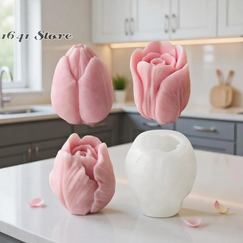 （NEW）DIY Candle Making Tool, 1Pcs Handcrafted Tulip Silicone Mold, Plaster Resin Mould for Scented Candies, Chocolates, Cookies