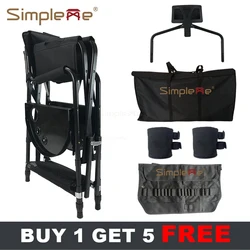 Simpleme-silla plegable portátil de aluminio con reposacabezas, asiento alto ajustable para maquillaje y artista