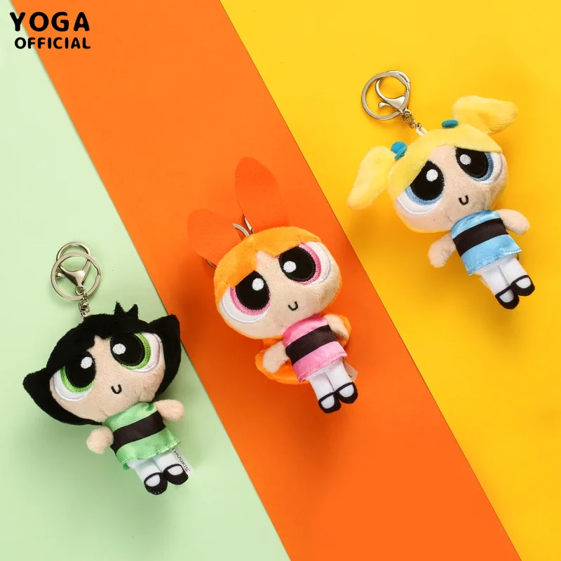 Kawaii Anime The Powerpuff Girls Blossom Bubbles Buttercup 12Cm Pp Cotton Filled Plush Doll Doll Keychain Cartoon Pendant