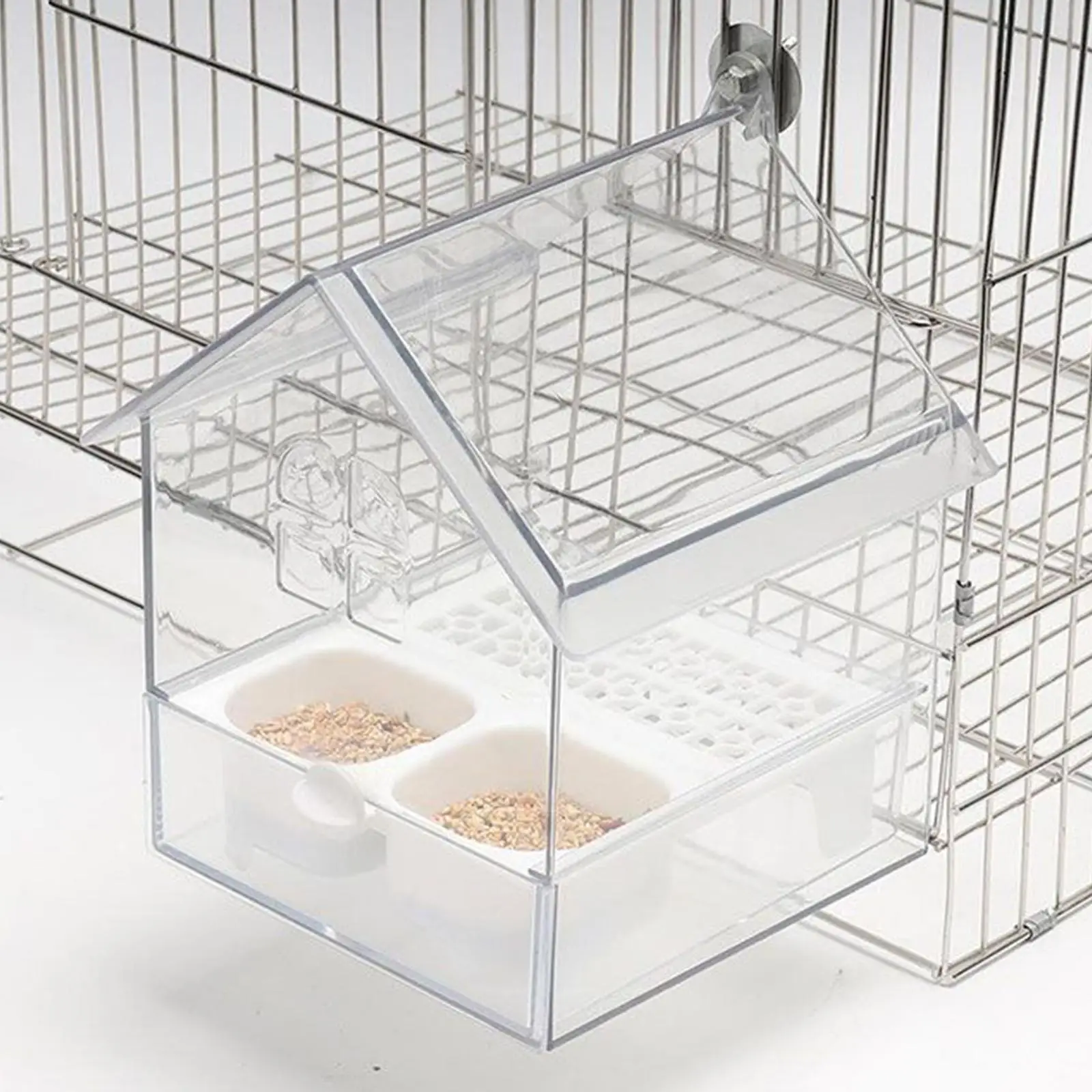 Clear Plastic Bird Bath Box Cage Feeder 3 in 1 Removable Drawer for Finches Lovebirds Parakeet Use