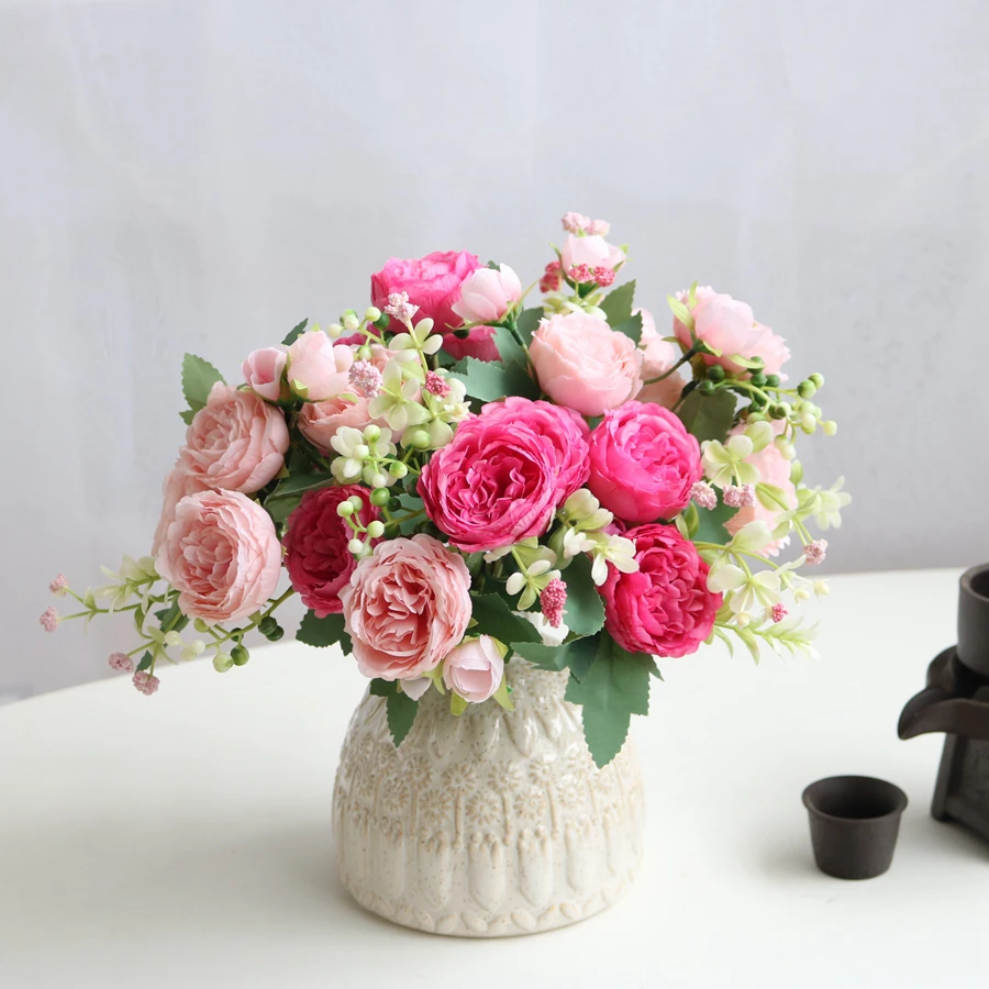 10 Stück Künstliche Rosenblumen Pfingstrosen für Festival, Zuhause, Wohnzimmer, Dekoration, Vase, Hochzeitsbogen, Garten, Tischdekoration – Detail 9