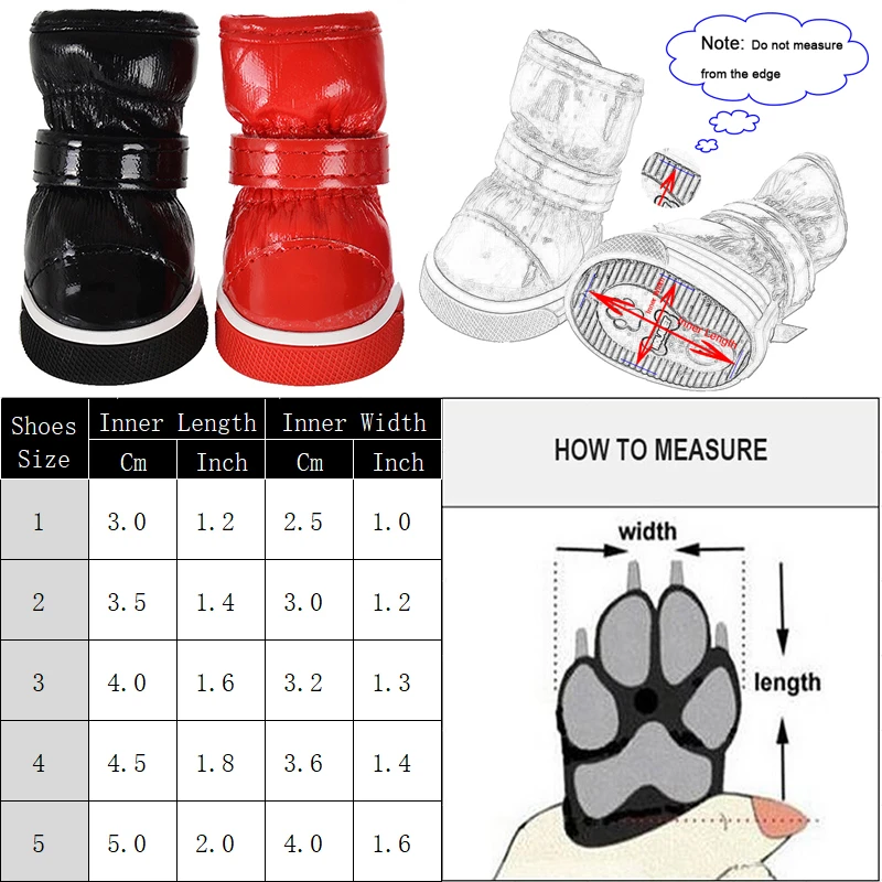 4pc/set Pet Dog Shoes Winter Snow Boots For Small Medium Dogs Cats Waterproof Anti-Slip Puppy Leather Shoes Chihuahua Supplies