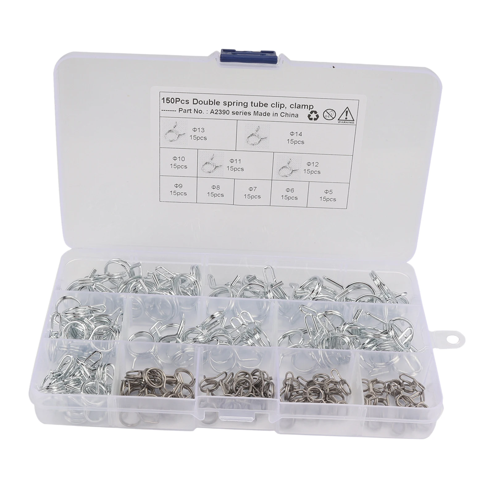 150pcs 5-14mm Air Tubing Spring Clips , Zinc , Packed in A Box