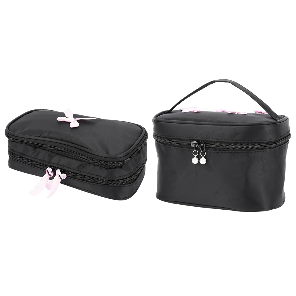 Tas Makeup Travel dengan Pita untuk Wanita, Organizer Makeup Lucu dengan Ritsleting, Tas Kosmetik, Tas Perlengkapan Mandi untuk Perlengkapan Perjalanan
