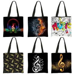 Music Notes Print Tote Bag Musical Instrument Handbag Guitar Violin/Violoncello/Piano Shoulder Bag BookBag Day Bag Shopping Bag