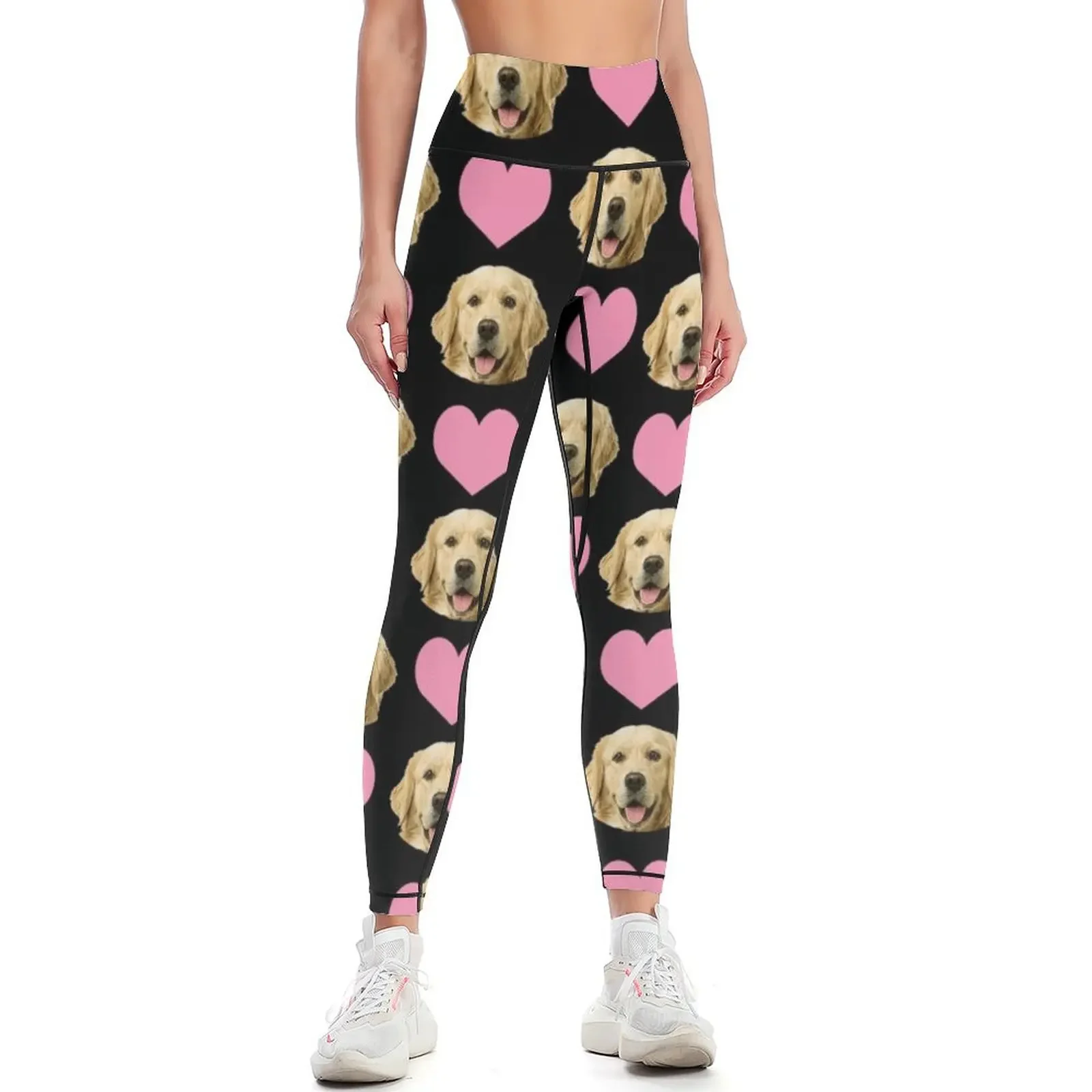 

cute golden retriever dog face heart pattern funny golden retriever valentines day gift Leggings gym wear Womens Leggings