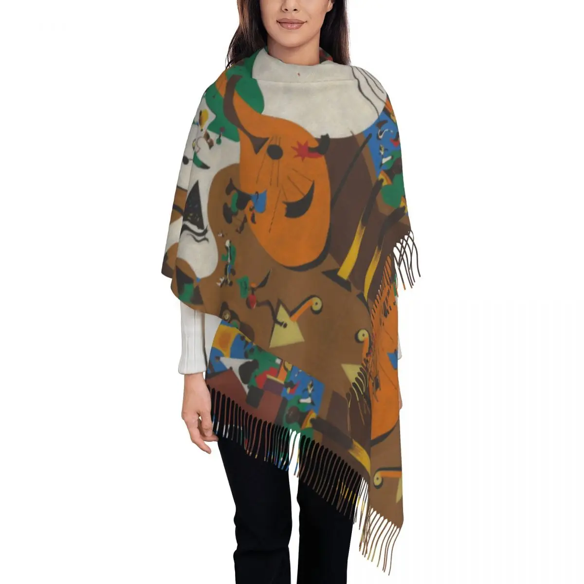 

Ladies Long Dutch Interior I By Joan Miro Scarves Women Winter Fall Thick Warm Tassel Shawl Wrap Abstract Art Scarf