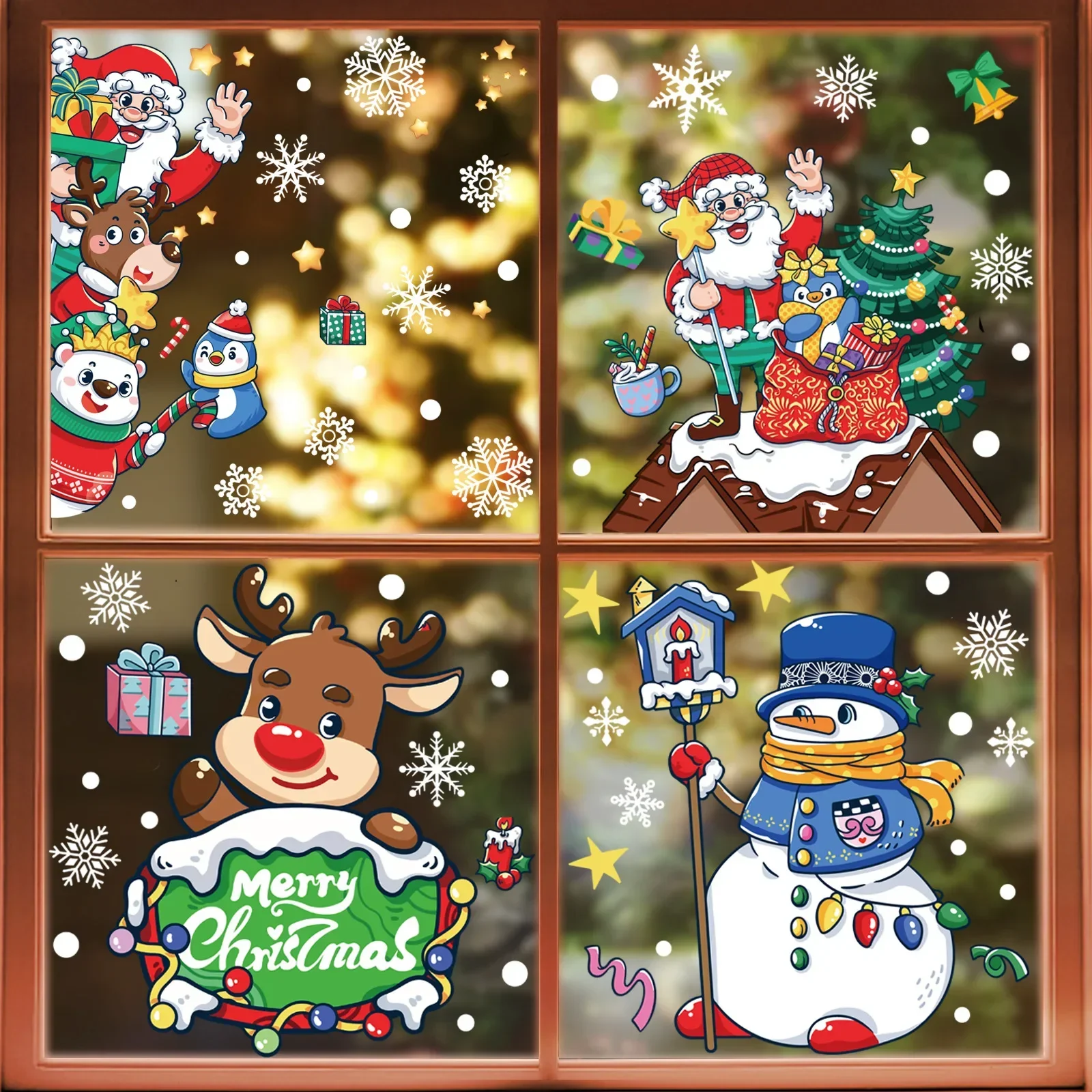 Christmas Decoration Window Stickers Cartoon Elk Santa Claus Snowman Xmas Mirror Stickers Merry Christmas Sticker New Year 2025