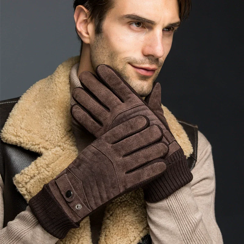 

Men's Winter Cycling Motorcycle Windproof Cold Insulation Warm Leather Touch Screen Anti-Slip Thick Pile