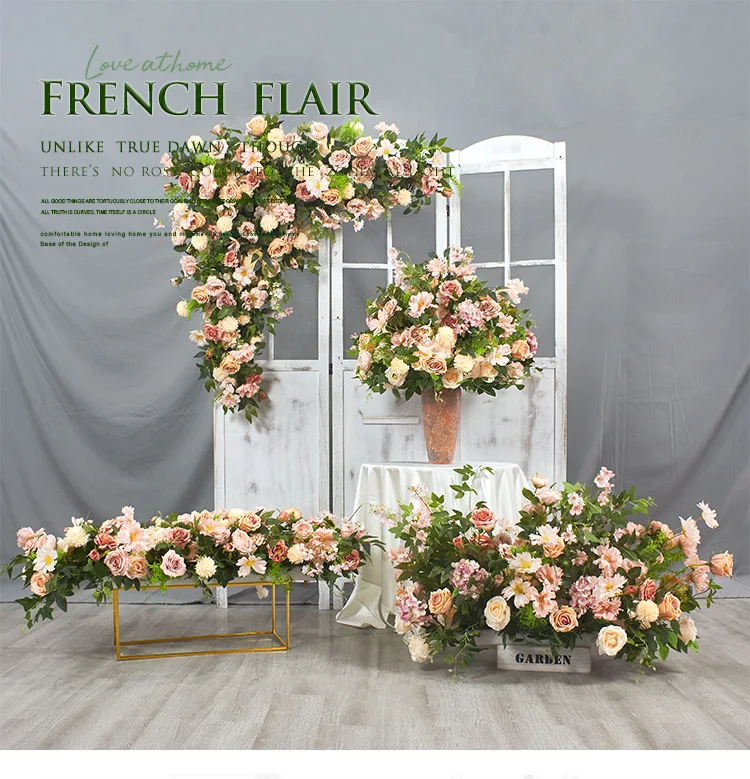 Großhandel Champagnerrosa Seidenblumenkugel Blumenreihe Set Künstliche Blumenarrangements für Hochzeitsbühnen-Bogen-Hintergrunddekoration – Detail 4