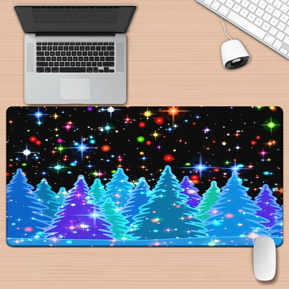 

Большой коврик для мыши с изображением рождественской елки и ночного неба, мягкий резиновый, для игр и офиса