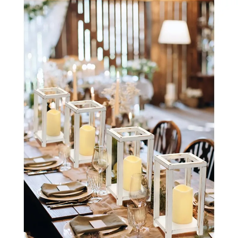 Centerpiece Rustic Lantern Candle Holders with Flameless LED Candles for Home Christmas Wed