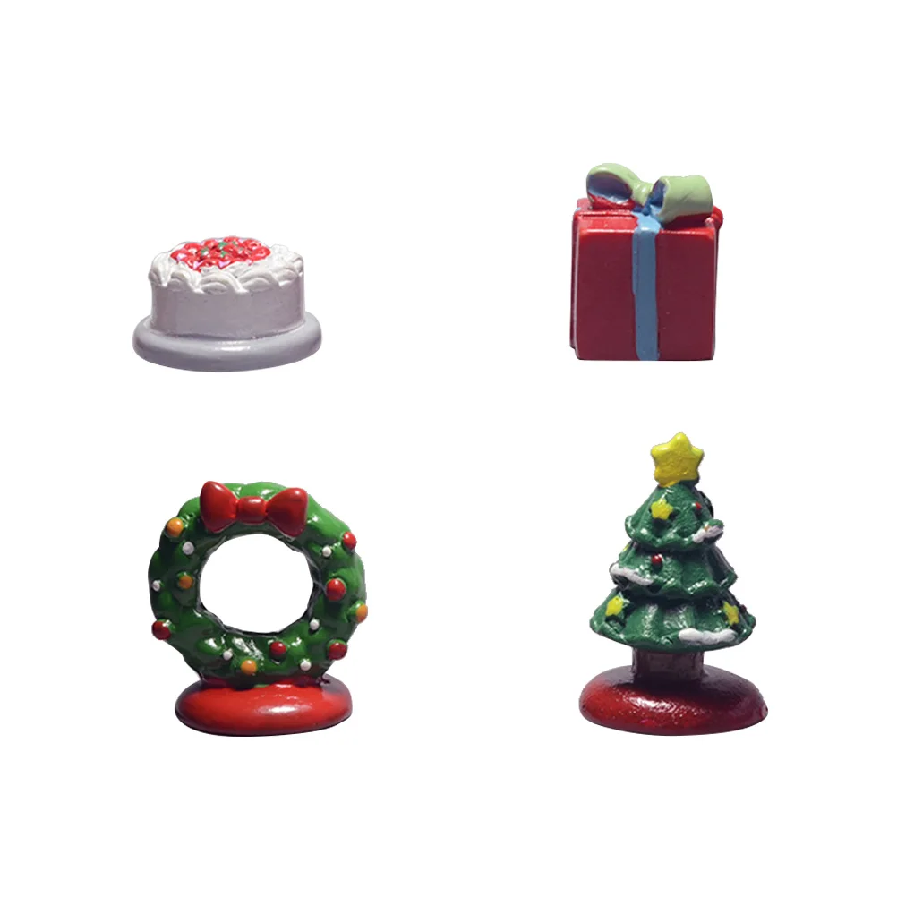 

4Pcs Christmas Tree Garland Cake Gift Resin Ornaments Set Unique Animal Shape Decor for Home Desk Micro Landscape Garden