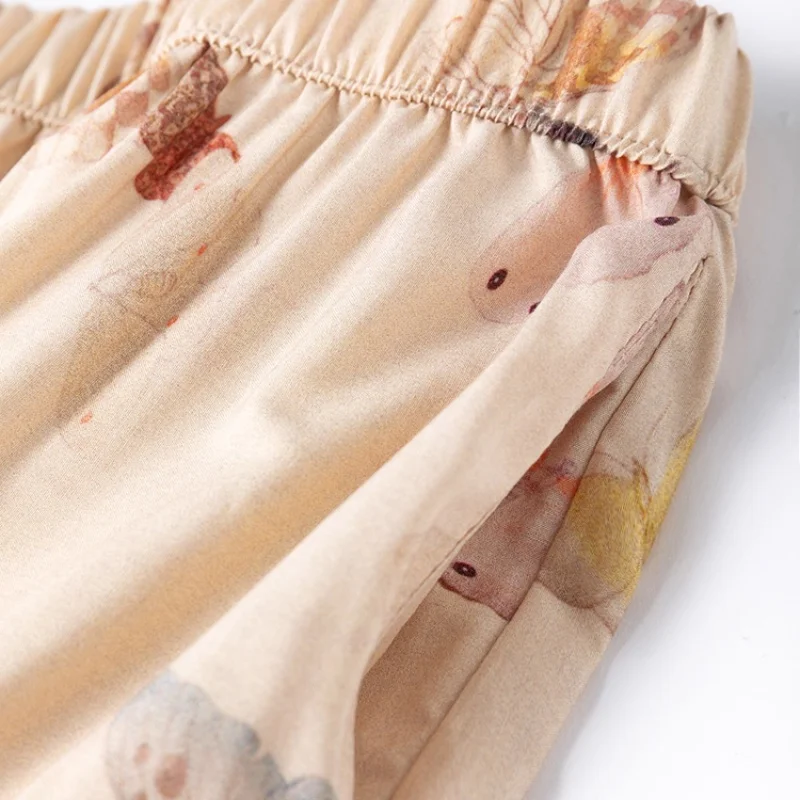 Birdtree 70% Moerbei Zijde 30% Katoen Vlinderprint Rok, Dames Zijdemix Elastische Taille Elegante Jurk Met Zak D59133JF