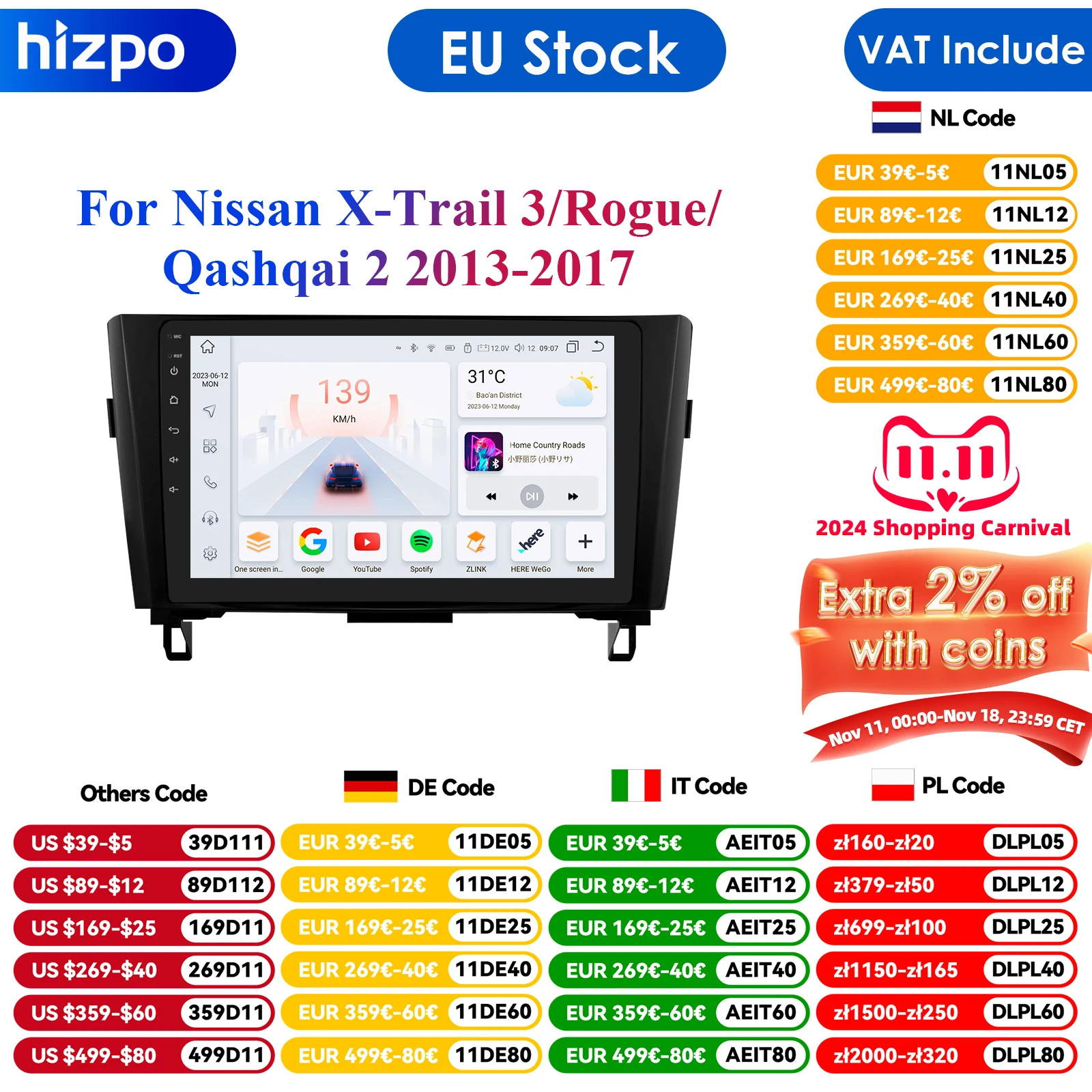 7862 Screen 2din Android Car Radio Multimedia Video Player for Nissan Qashqai J11 X-Trail 3 T32 2013-2017 GPS Carplay Auto 4G PC