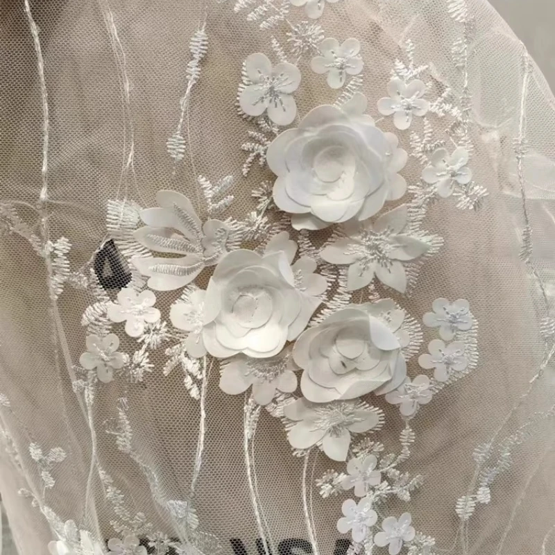 

Flower Embroidery Lace Mesh Fabric for DIY Sewing Wedding Dress Decorative Accessories Clothing Fashion Material Cloth