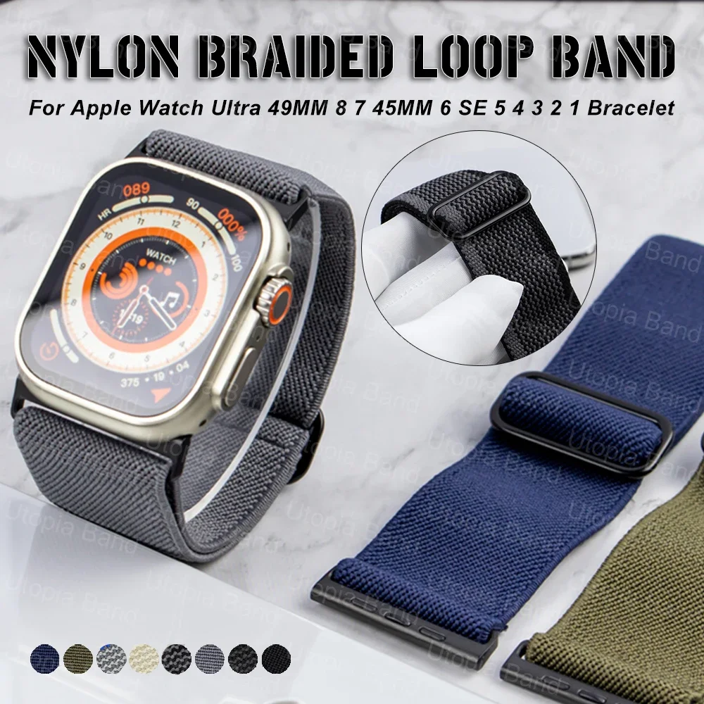 Wide Version Nylon Strap For Apple watch Ultra 49MM Braided Loop Adjustable Elastic Band iWatch Series 8 7 6 5 4 SE 45mm 44mm