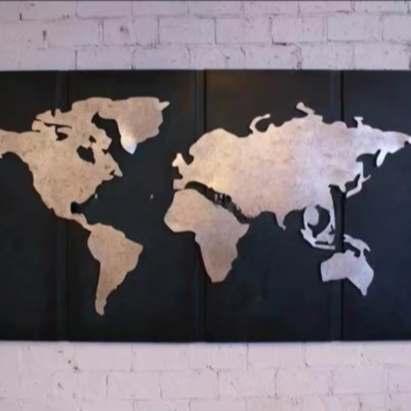 Modern Decorative Metal World Map Wall Sculpture Wallpaper Artwork
