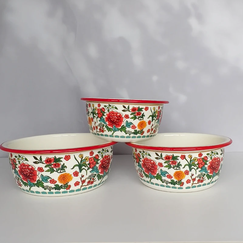 Nordic Bowls Extra Thick Bowl Enamel Basin Enamel Wash Basins Salad Basins Large Vegetable Basin Tray Household Bowls Soup Basin